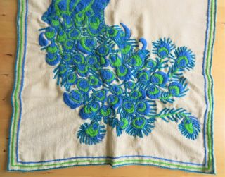 Vintage Embroidered PEACOCK Wall Hanging Tapestry 22.  5 