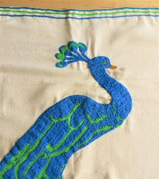 Vintage Embroidered PEACOCK Wall Hanging Tapestry 22.  5 