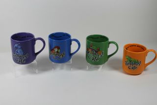 Set Of 4 Rainforest Cafe Coffee Mugs Purple Blue Green Orange