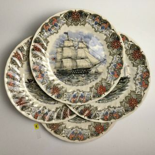 [set Of 4] Churchill Currier & Ives Tall Ship Collectors 10 " Plates Nautical—euc