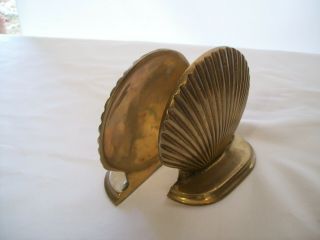 Vintage Heavy Solid Brass Scallop Shell Book Ends Felt Bottoms Republic Of China