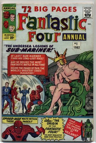 Fantastic Four Annual 1 - 1963 - Sub - Mariner And Spider - Man App - Vg 4.  0