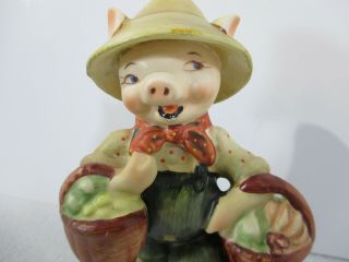 Little Pig Figurine Lefton Piggy Goes Market Nursery Rhyme Porcelain Vtg Japan