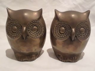 Solid Brass Owl Bookends Vintage Mid Century Modern Owls Big Eyes