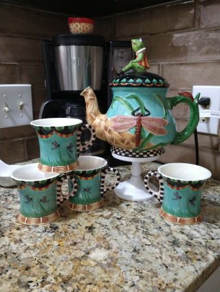 House Of Hatten Peggy Fairfax Herrick Dragonfly Pond Tea Pot Set