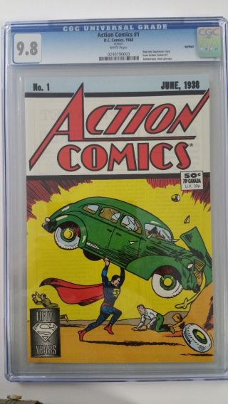 Action Comics 1 Cgc 9.  8 1988 1st Superman White Pages Reprint Dc