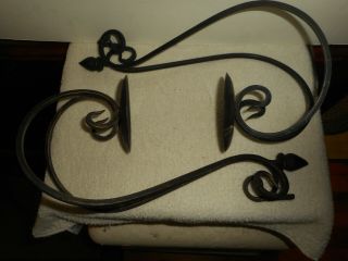 Vintage Wrought Iron Wall Sconce Candle Holders Black Scrolled Finial Tops PAIR 2