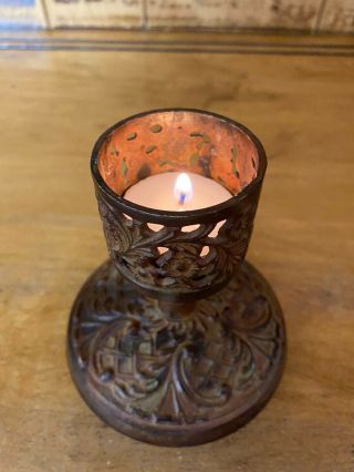 Bronze Vintage Candlestick Holder Heavy Metal Ornate 3.  75 " Gothic Candle