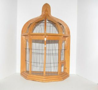 Vintage Bird Cage Wood & Metal Wire Wooden House Display Decor Shabby Chic