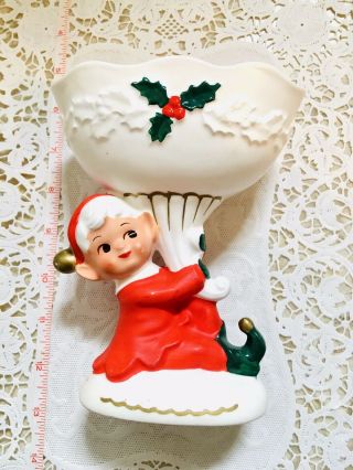 Vintage Napcoware Elf Pixie Planter Candy Dish Bowl Christmas Figurine Napco