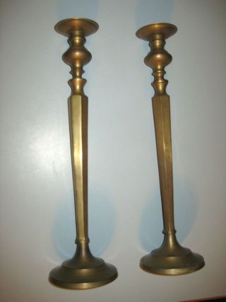 Vintage Pair 17 1/2 " Tall Brass Taper Candle Holders 3 Piece Made In India