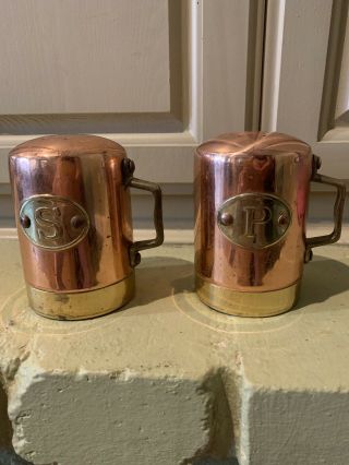 Vintage Metal Copper And Brass Salt & Pepper Shakers,  Shaker Set,  Table Decor
