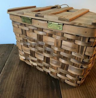 Vintage Cedar Fly Fishing Basket With Brass Hardware With Lid