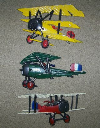 Vintage Set Of 3 1975 Homco Cast Metal Airplanes Aviation Planes Wall Hangings
