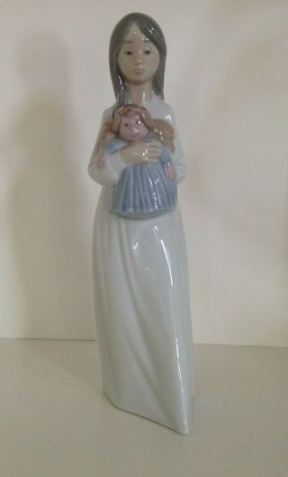 Vintage Nao By Lladro 1990,  Porcelain Figurine Girl With/holding Baby Doll -