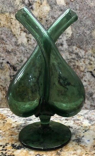 Retro Glass Vase Green Vintage Bud Flowers Art Deco 9x6 Inch Hand Blown