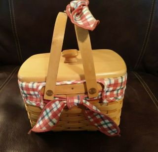 Longaberger Handle Basket With Liner,  Protector,  Lid And Handle Tie