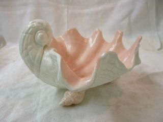Vintage Fitz & Floyd Pink White Large Footed Coquille Shell Bowl