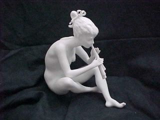 Vintage Kaiser White Bisque Figure Of A Young Girl Playing Her Flute - -