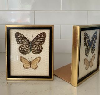 Mid Century Bookends Butterfly Prints In Frames Bookends Unique Gorgeous Rare