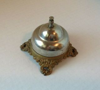 Vintage Hotel Motel Desk Clerks Bell Cast Iron Base Chrome Plated Old Alarm Ring