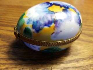 Vintage Limoges France Hinged Egg Trinket Box Floral Yellow Blue Green Rare