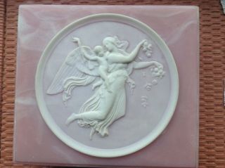 Vintage Incolay Rose Stone Jewelry Box Angels Carving