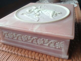 Vintage Incolay Rose Stone Jewelry box Angels carving 2