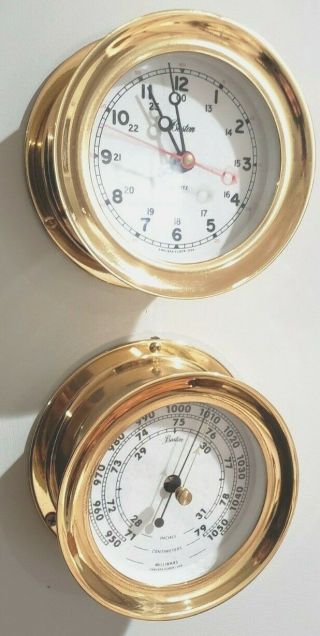 Brass Boston/chelsea Nautical Clock And Barometer Set