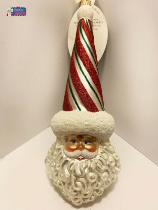 Christopher Radko Ornament Candy Cane Santa Hat 1015543 7  H,  Great Details.