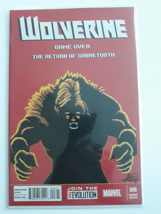 Wolverine 8 Variant 1 :30 8 Bit Rare Sabretooth Signed By Matthew Waite Vf/nm,
