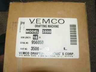 Vemco Precision Drafting Machine Model 3500 16 " Arm - 956050 - Nos