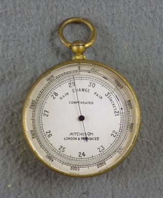 Small Antique Brass Aneroid Pocket Barometer - Aitchison,  London & Provinces