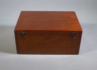 Fine Antique Mahogany Microscope Slide Box Holds 50 Slides In Two Trays