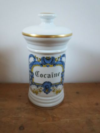 Large Vintage French Porcelain Cocaine Apothecary Jar / Pharmacy Pot