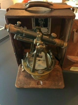 Vintage Keuffel & Esser Brass Surveying Transit W/ Wood Case