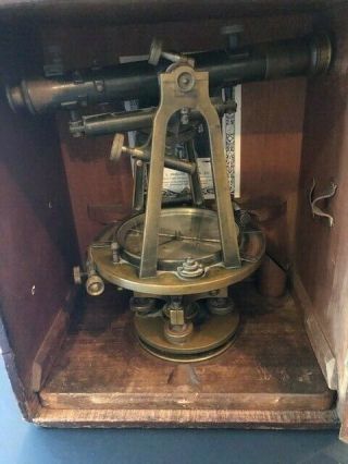 Vintage Keuffel & Esser Brass Surveying Transit w/ Wood Case 2