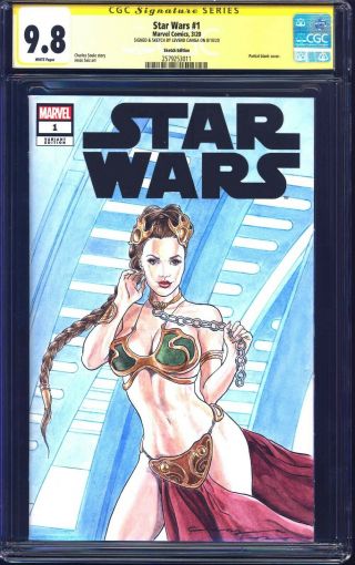 Star Wars 1 Blank Cgc Ss 9.  8 Signed Painted Slave Leia Sketch By Levend Canga