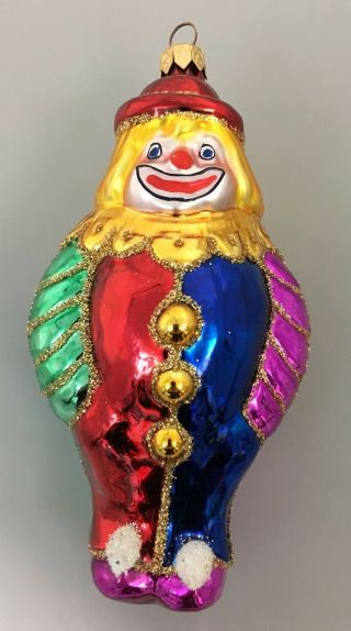 Christopher Radko Multi - Color Happy Clown Glass Christmas Tree Ornament
