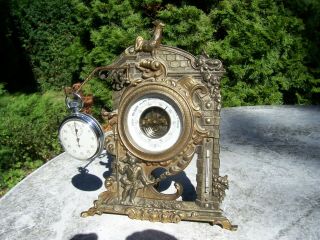 Antique Pocket Watch Holder / Stand (?) With Barometer & Thermometer Combined
