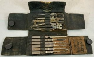 Antique Max Wocher & Son Surgical Tool Field Kit Leather Roll Up Travel Set Rare
