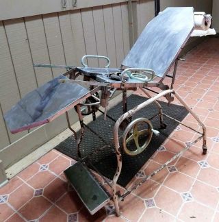 Archaic Steel Medical Surgical Obstetrical Table Hand Crank With Stirrups,  Paper