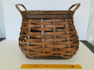 Antique / Vintage Woven Basket W/ Lid & Bamboo Handles