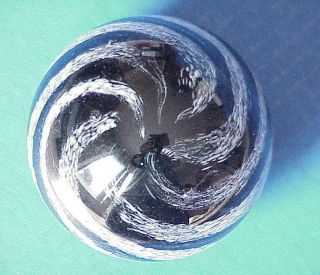 Vintage Glass Paperweight Black & White B & W Swirl Outerspace Black Hole Look