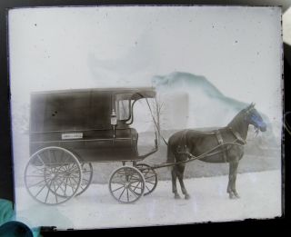 C1900 Glass Negative Photograph Horse - Drawn Ambulance & Wagon