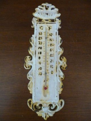 Vintage Antique Cast Iron Victorian Style 12 1/2 " Wall Thermometer
