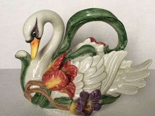 Vintage Fitz And Floyd Tulip Swan Porcelain Teapot 38 Oz 1995