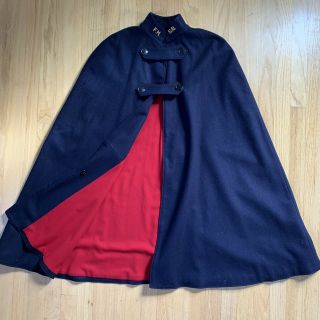 Vintage 1940s 50s Navy Blue Wool Nurses Cape Red Lining Extra Buttons And Tab