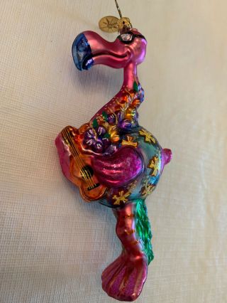 Christopher Radko Pink Flamingo Luau Glass Ornament With Ukelele 5 - 1/4”