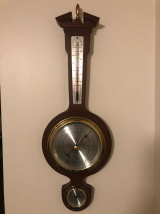 Vintage Taylor Banjo Wood & Brass Wall Barometer Weather Station,  Usa